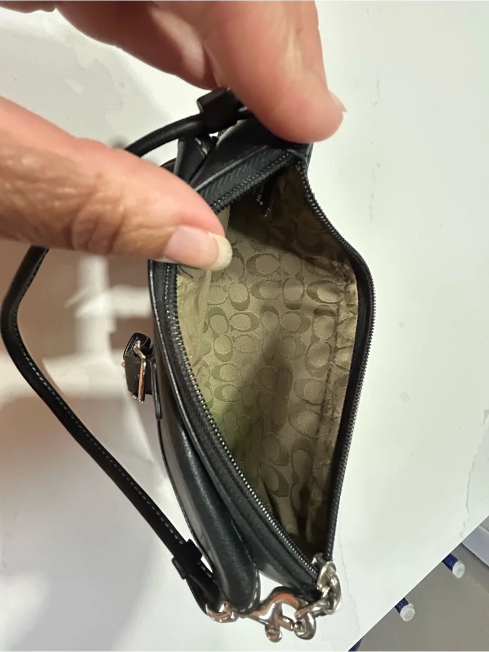 Coach Black Leather Clutch Wristlet with Front Buckle Pocket